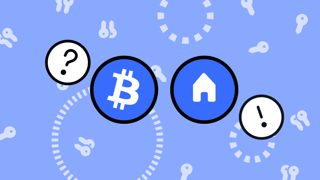 Blue Bitcoin graphic with icons